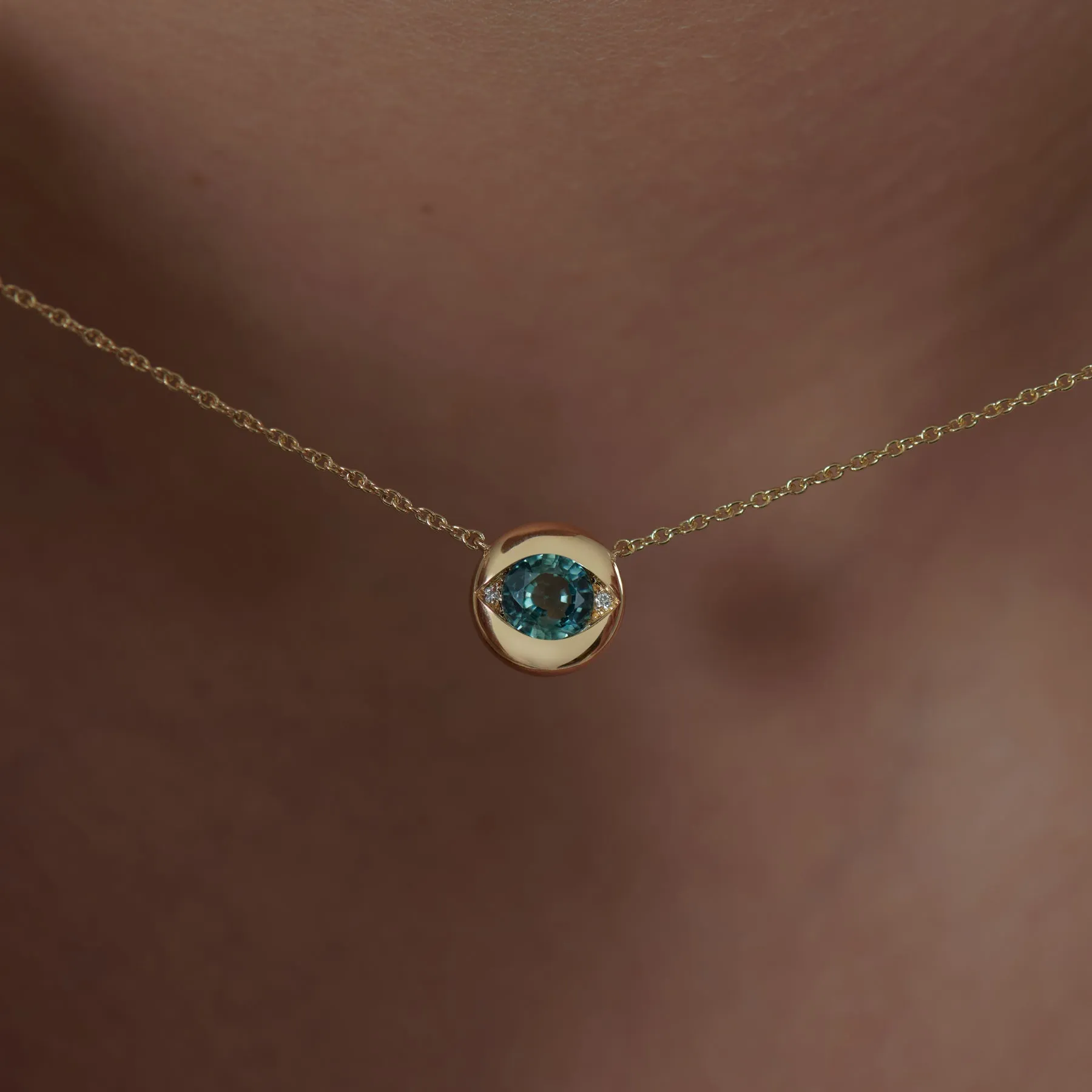 Ayin Teal Sapphire & Diamond Accent Evil Eye Necklace