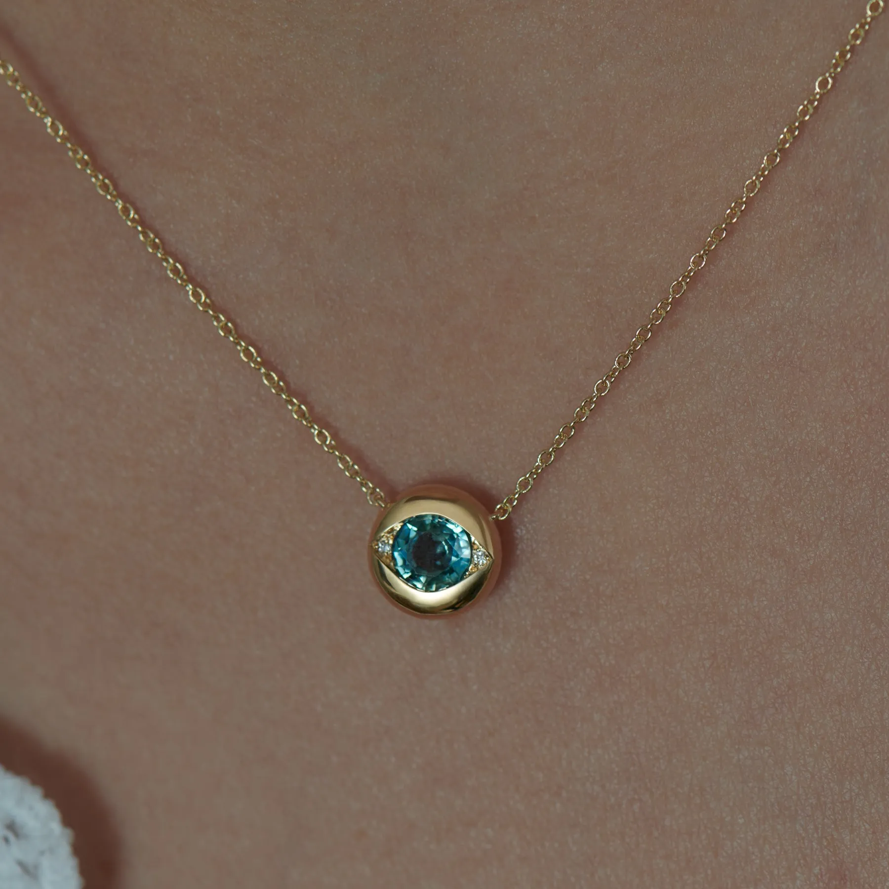 Ayin Teal Sapphire & Diamond Accent Evil Eye Necklace