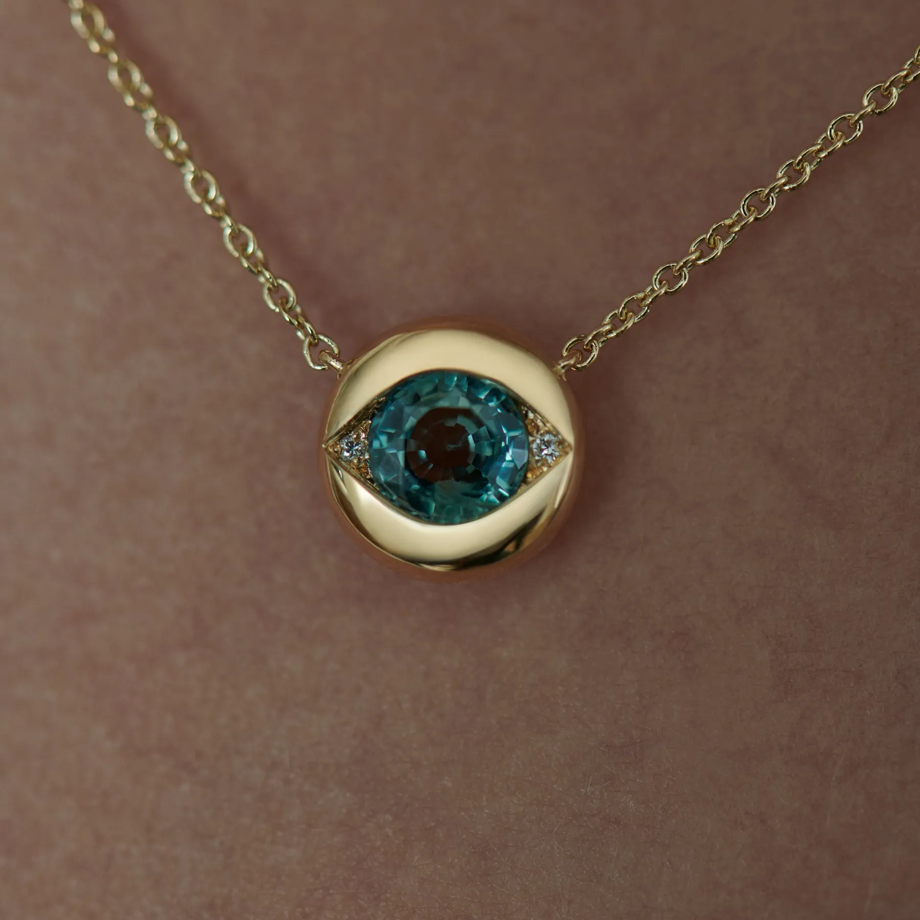 Ayin Teal Sapphire & Diamond Accent Evil Eye Necklace