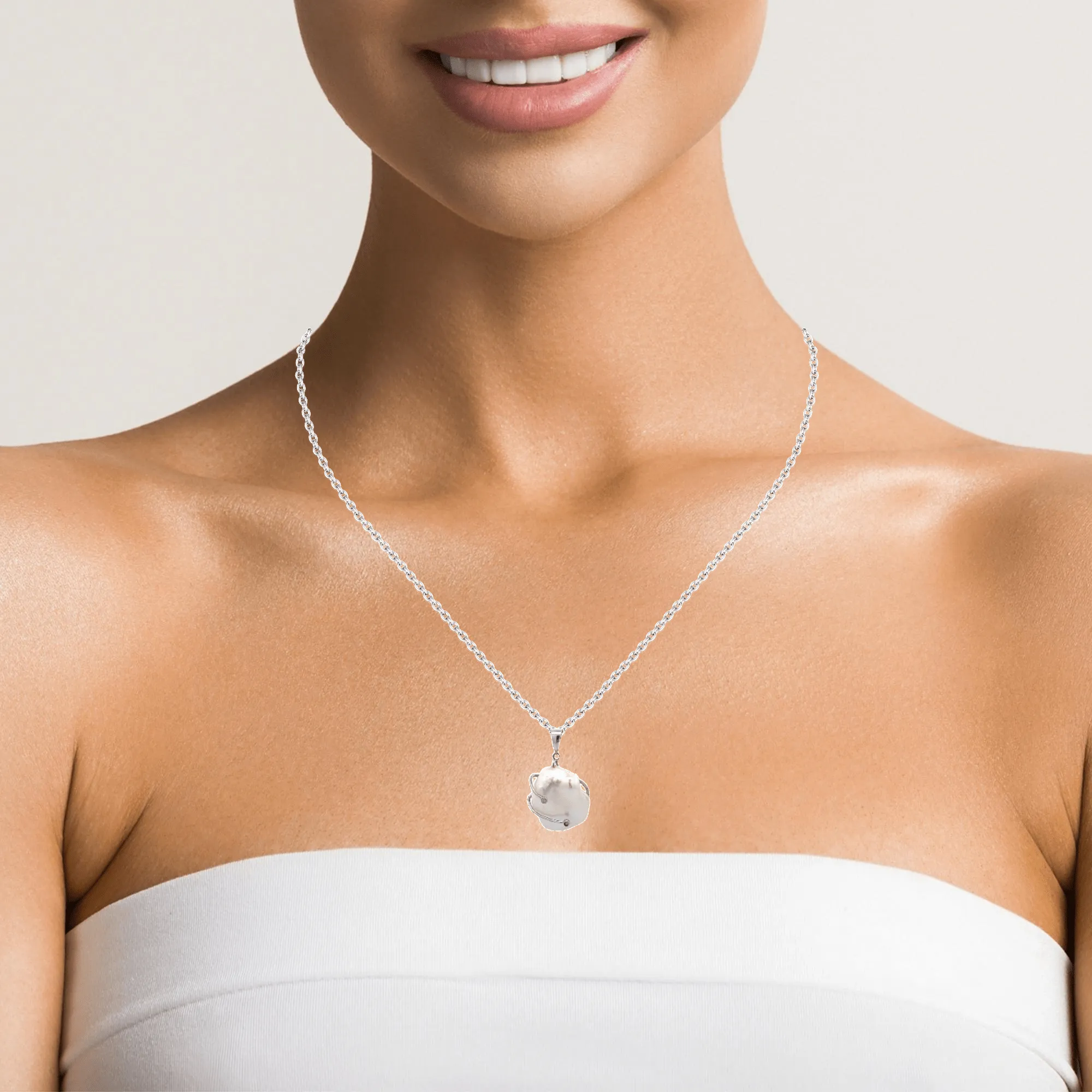 Baikalla 14k White Gold Freshwater Pearl Pendant Necklace With Diamonds