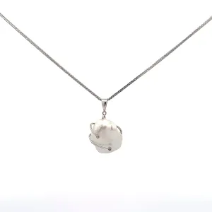 Baikalla 14k White Gold Freshwater Pearl Pendant Necklace With Diamonds