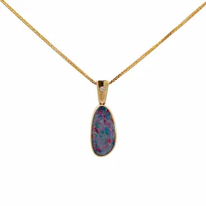 Baikalla 14k Yellow Gold Natural Opal Bezel Set Pendant Necklace