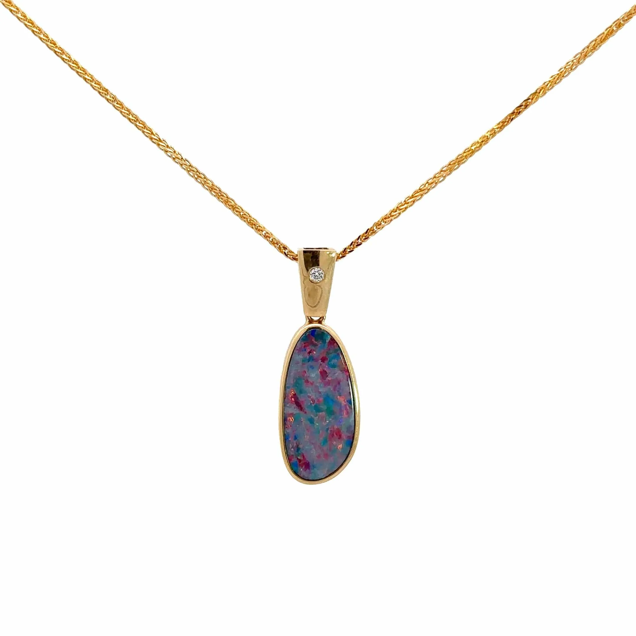 Baikalla 14k Yellow Gold Natural Opal Bezel Set Pendant Necklace