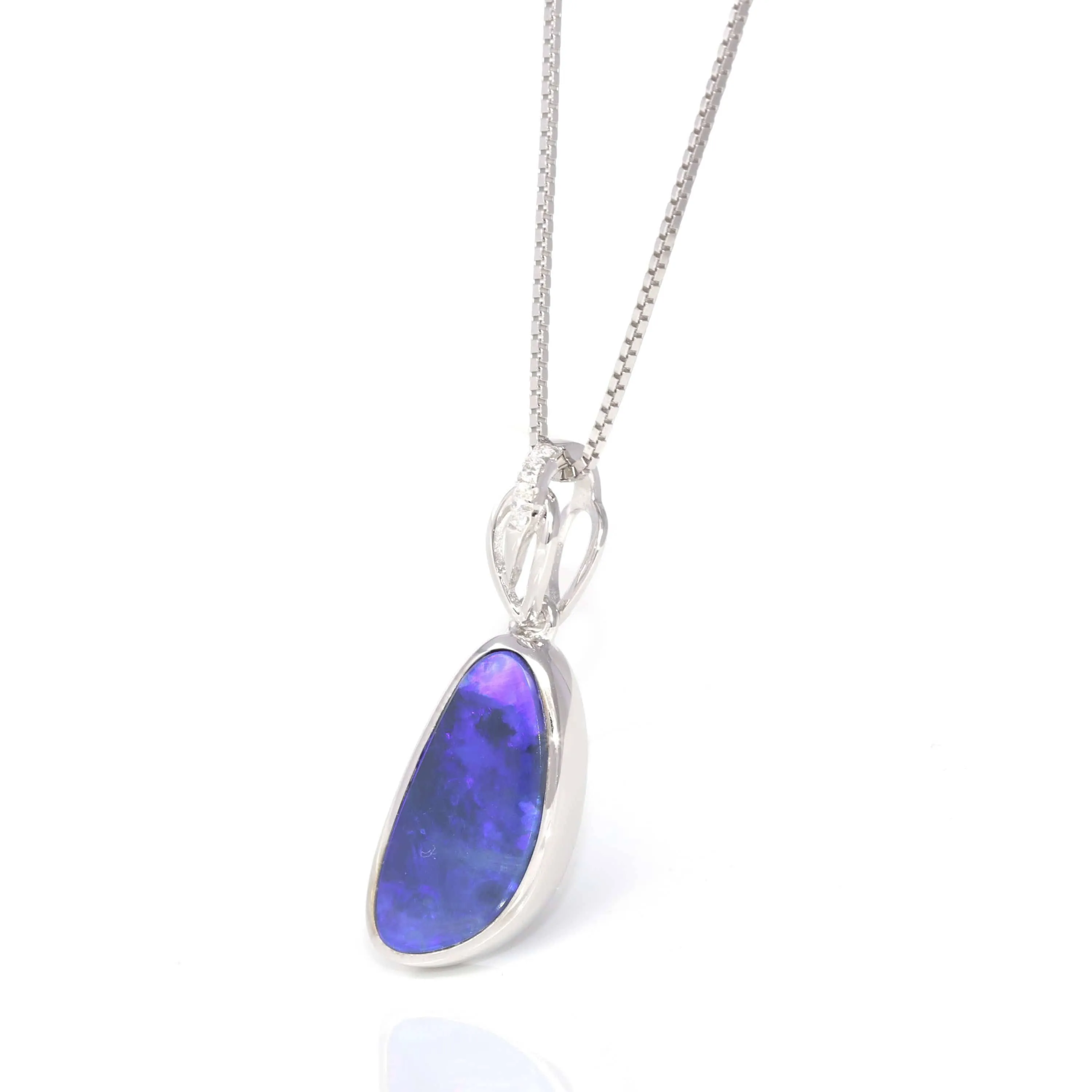 Baikalla™ Sterling Silver Freeform Australian Blue Opal Bezel Set Necklace