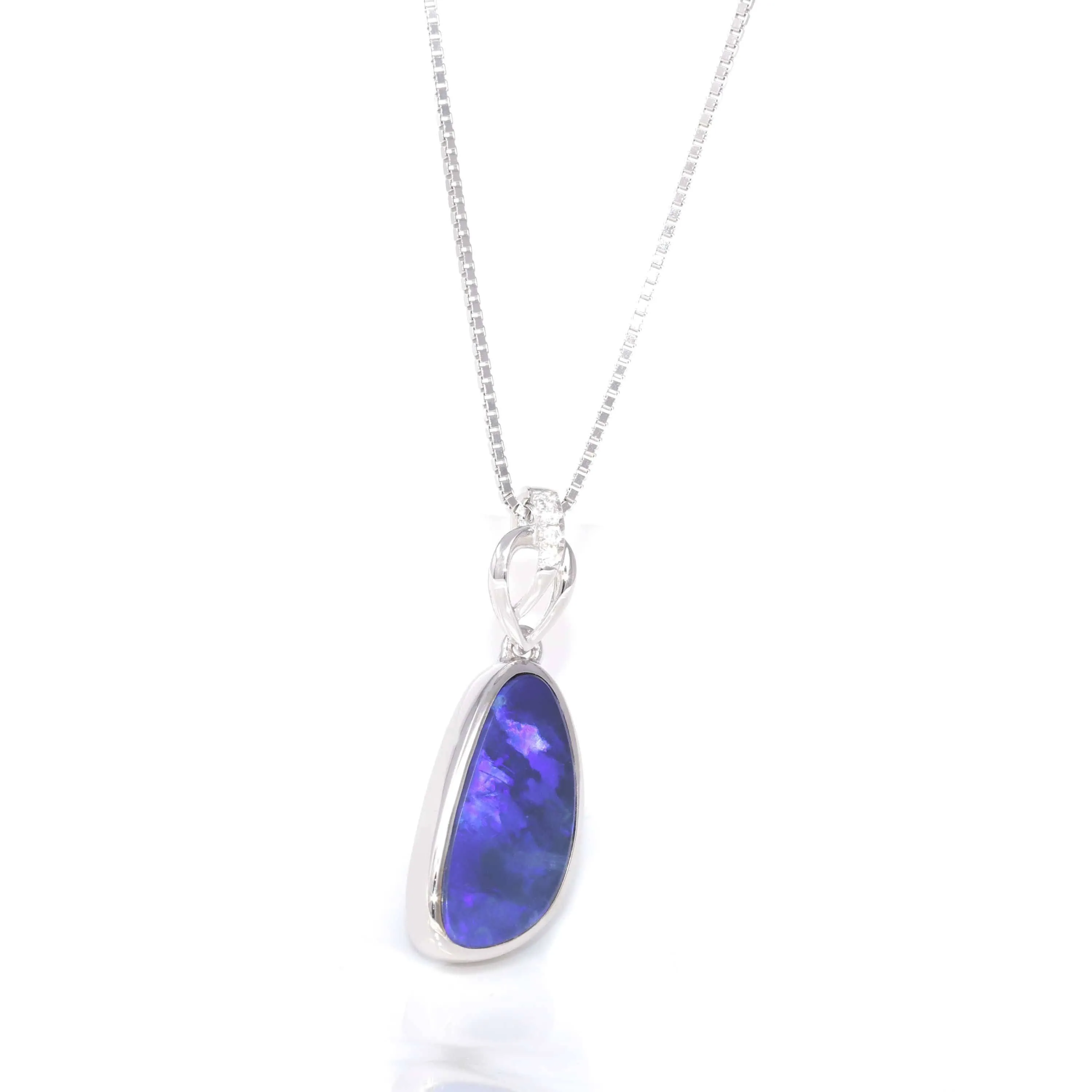 Baikalla™ Sterling Silver Freeform Australian Blue Opal Bezel Set Necklace