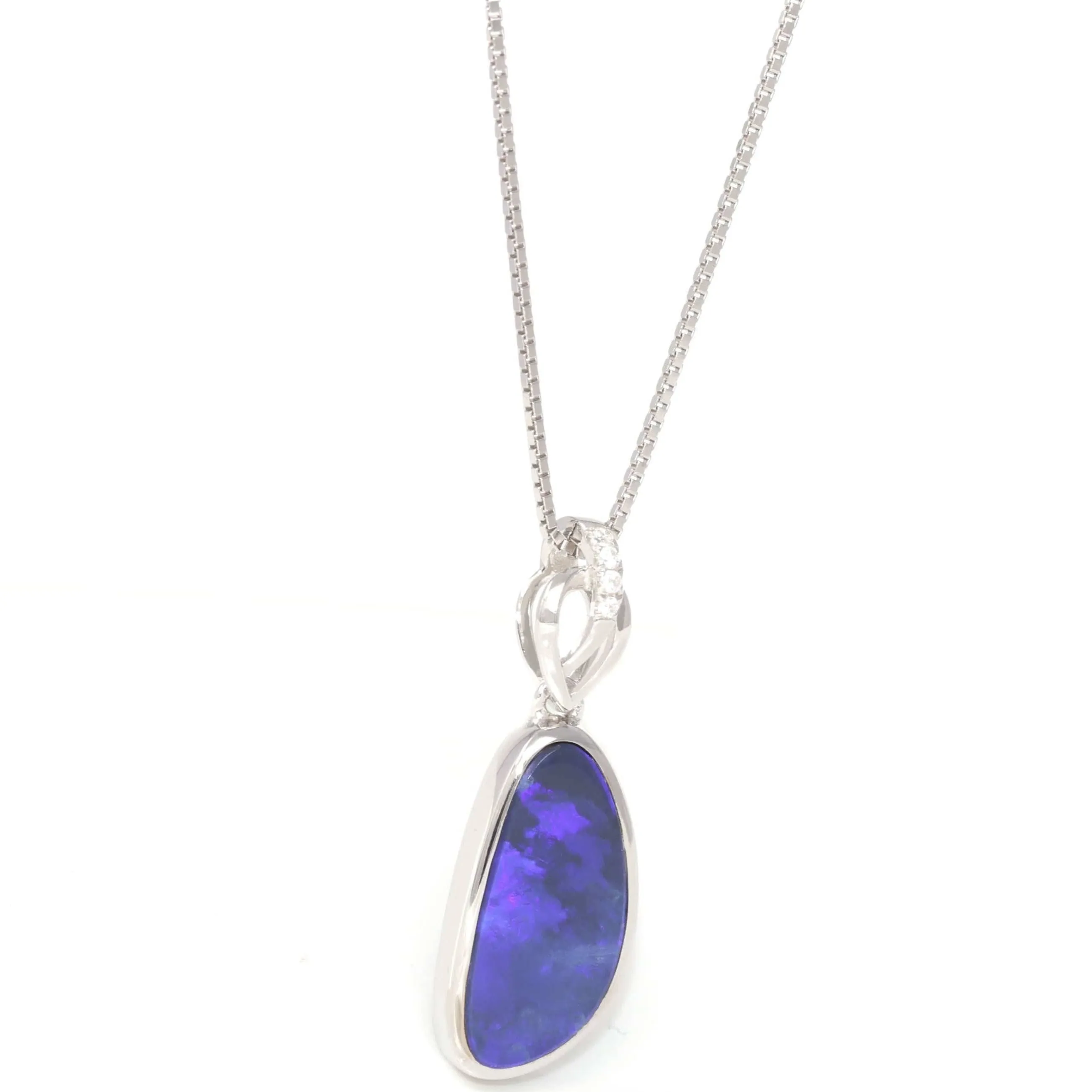 Baikalla™ Sterling Silver Freeform Australian Blue Opal Bezel Set Necklace