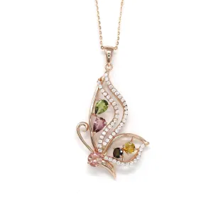 Baikalla™ Sterling Silver Tourmaline Butterfly Pendant Necklace With CZ