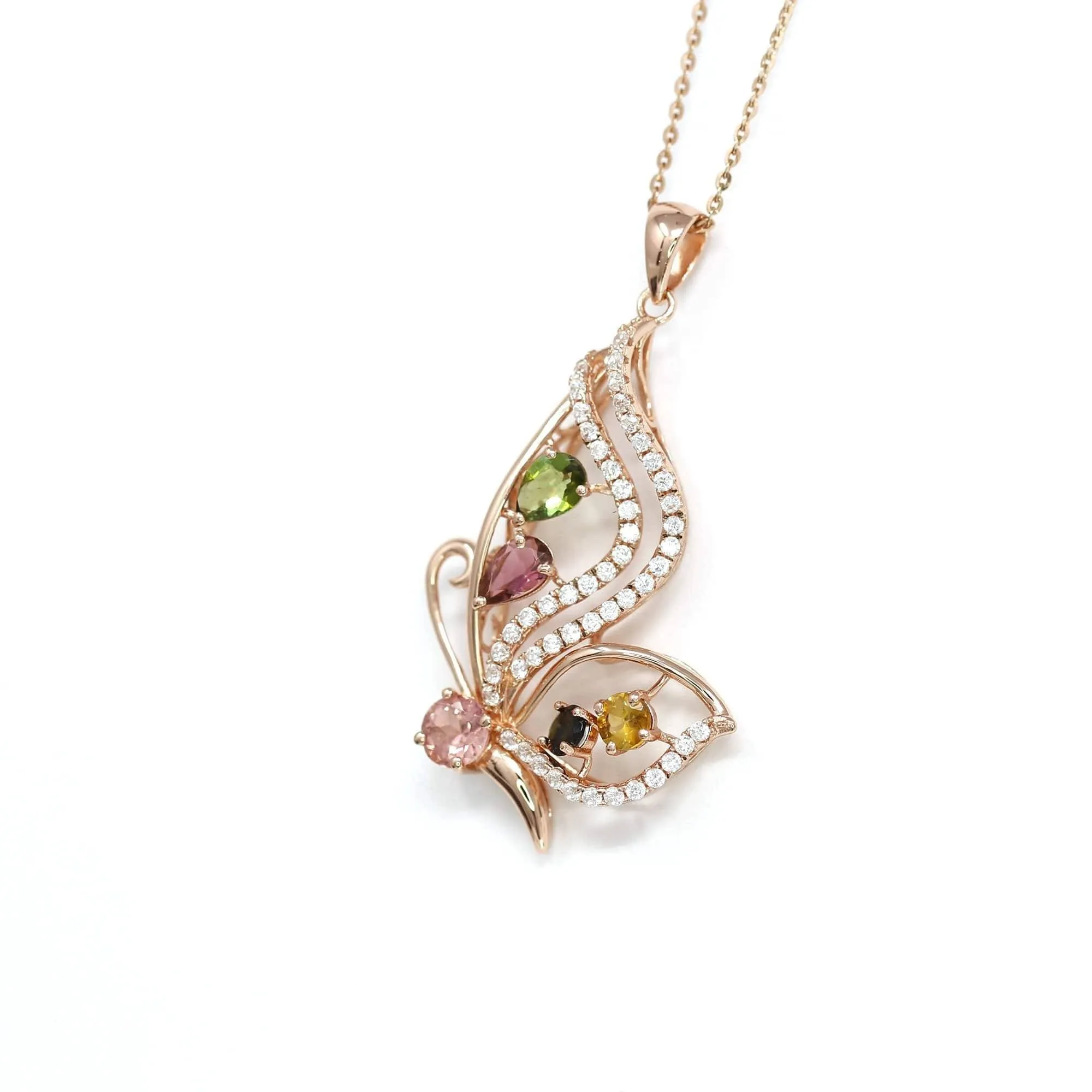 Baikalla™ Sterling Silver Tourmaline Butterfly Pendant Necklace With CZ