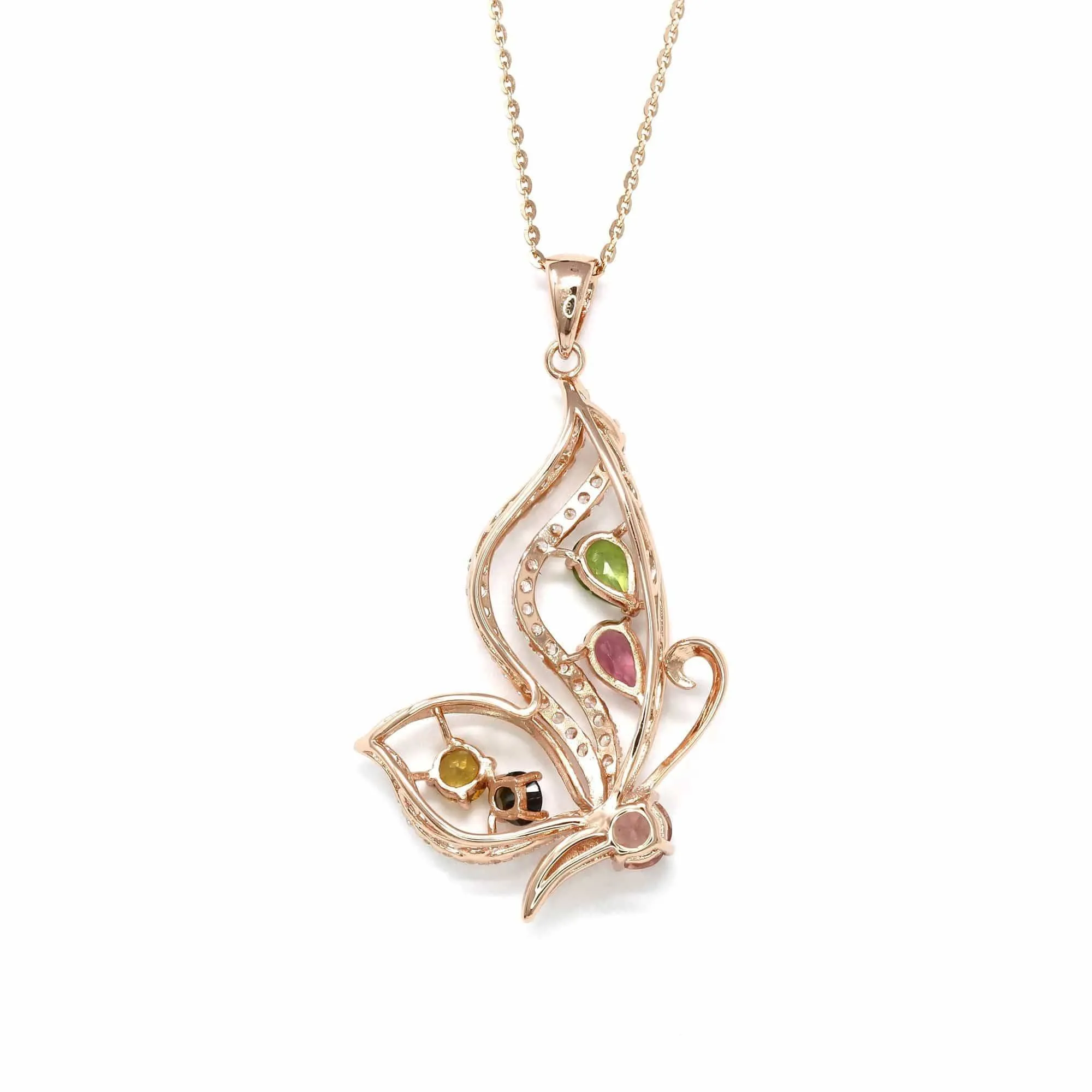 Baikalla™ Sterling Silver Tourmaline Butterfly Pendant Necklace With CZ