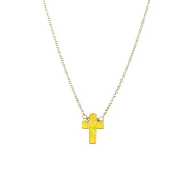 bara boheme - "CROSS" Opal Necklace - Small: 16" Gold Filled / Sea green