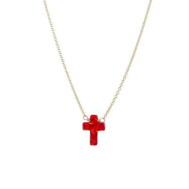 bara boheme - "CROSS" Opal Necklace - Small: 16" Gold Filled / Sea green