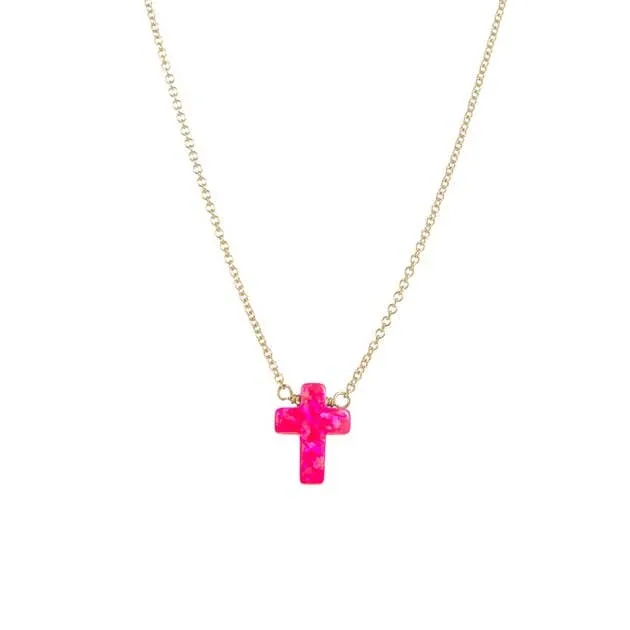 bara boheme - "CROSS" Opal Necklace - Small: 16" Gold Filled / Sea green