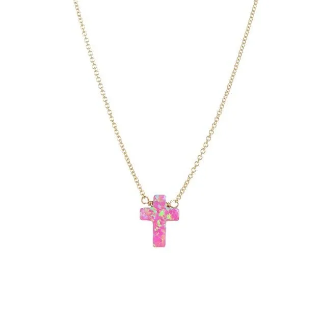 bara boheme - "CROSS" Opal Necklace - Small: 16" Gold Filled / Sea green