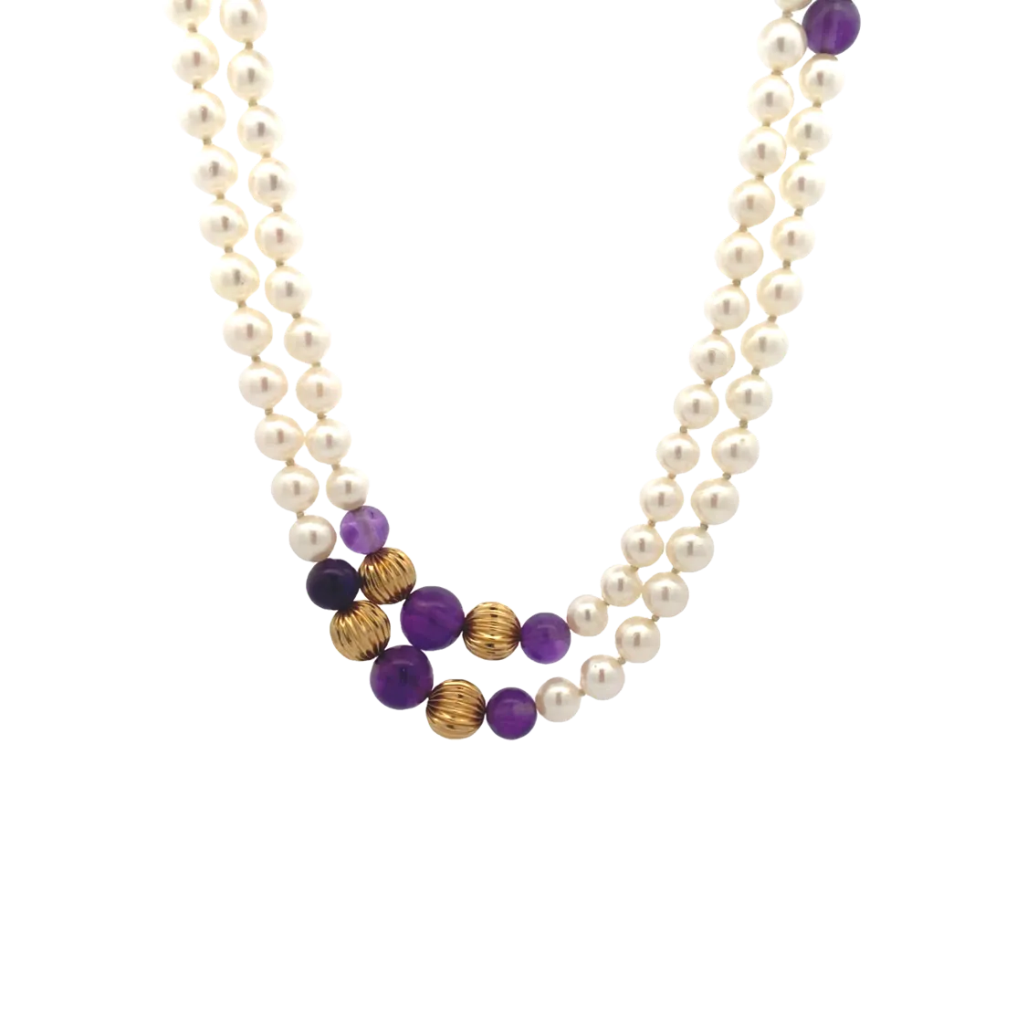 BCJ Estate Jewelry Yellow Gold Pearl and Amethyst Necklace