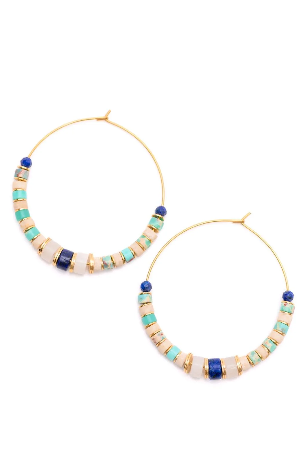 Beaded Lazuli Stone Titanium Hoop Earrings