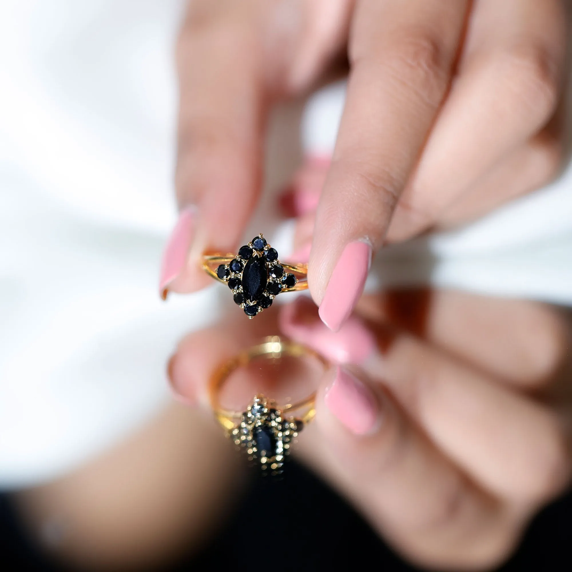 Black Onyx Cluster Cocktail Ring in Split Shank