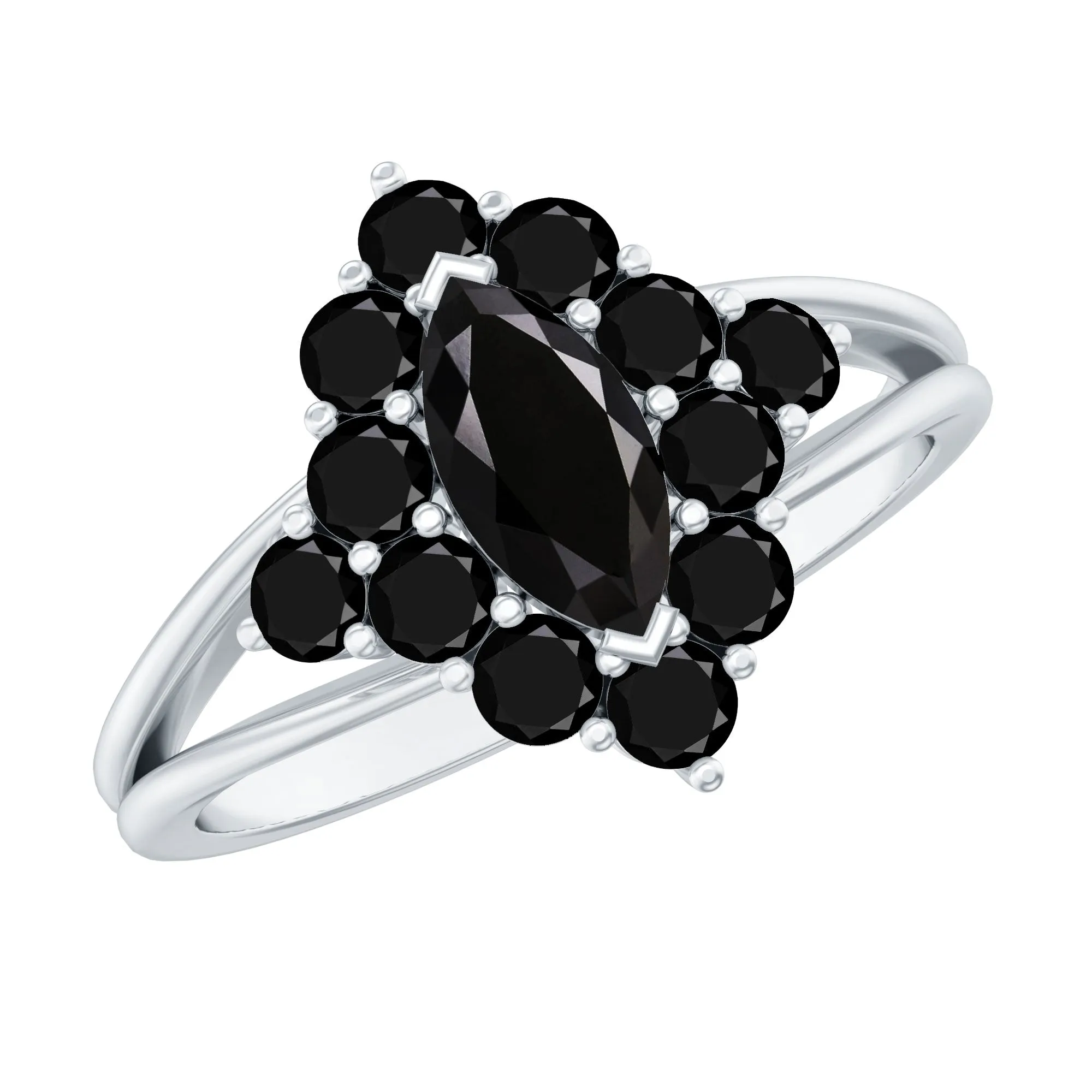 Black Onyx Cluster Cocktail Ring in Split Shank