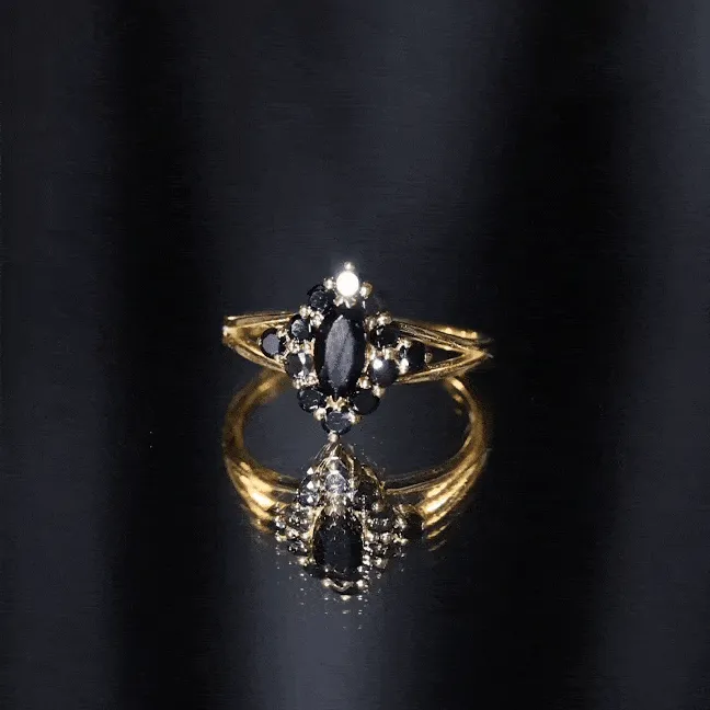 Black Onyx Cluster Cocktail Ring in Split Shank