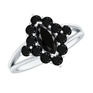 Black Onyx Cluster Cocktail Ring in Split Shank