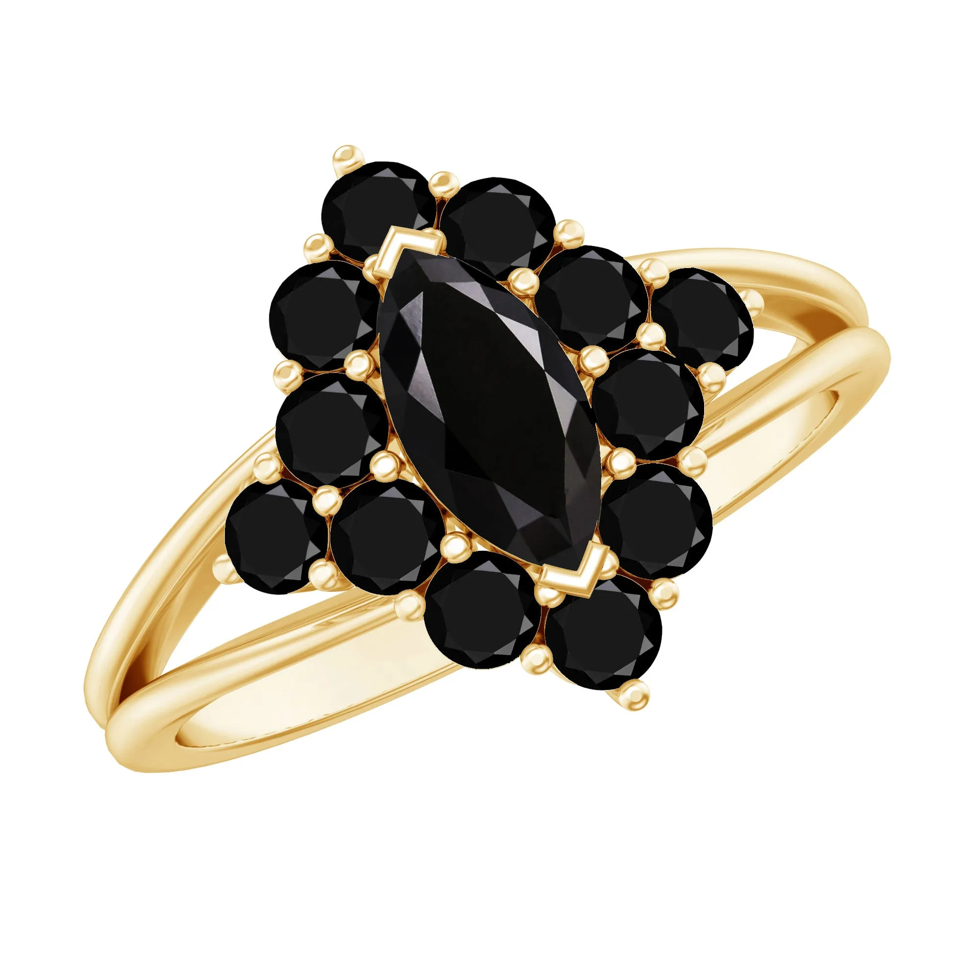 Black Onyx Cluster Cocktail Ring in Split Shank