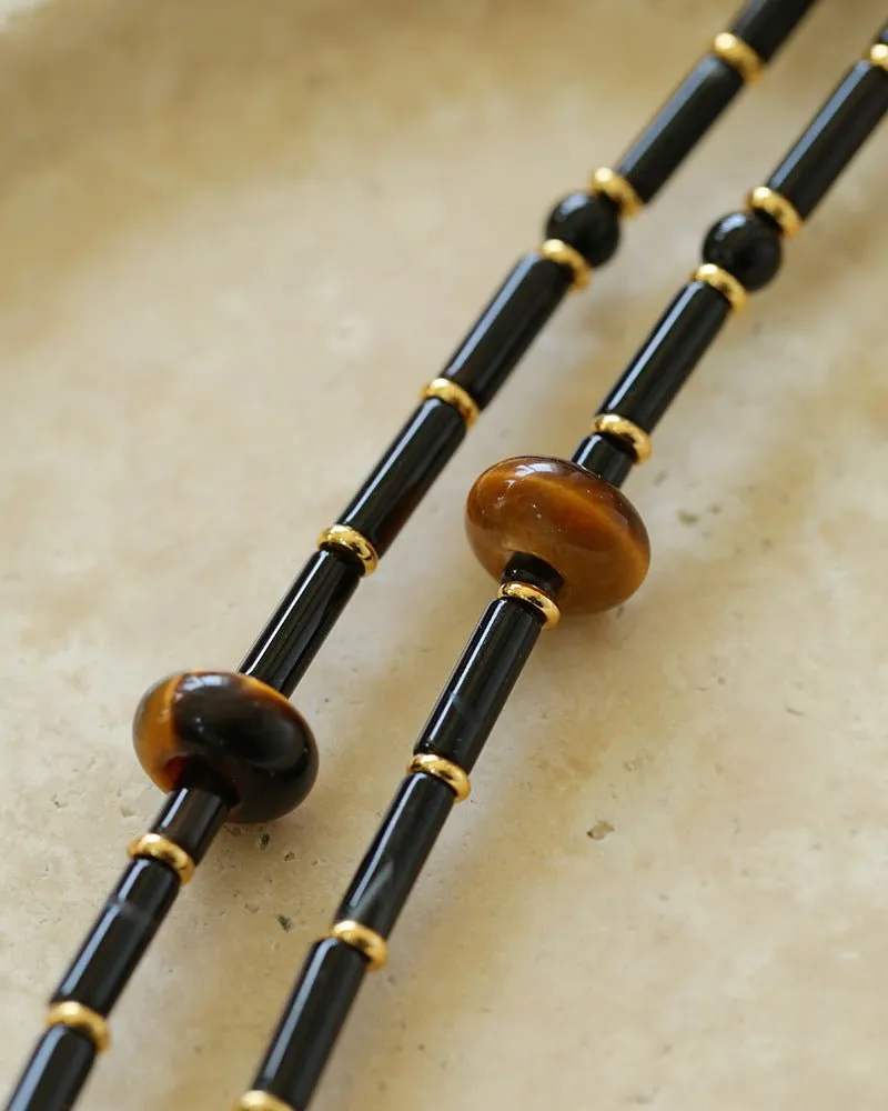 Black Onyx Tiger's Eye Stone Beaded Necklace