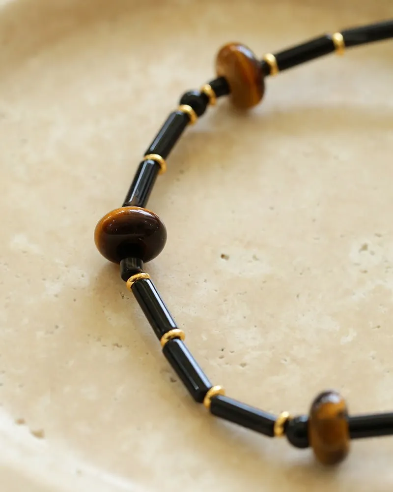 Black Onyx Tiger's Eye Stone Beaded Necklace