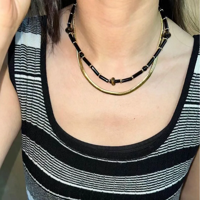 Black Onyx Tiger's Eye Stone Beaded Necklace