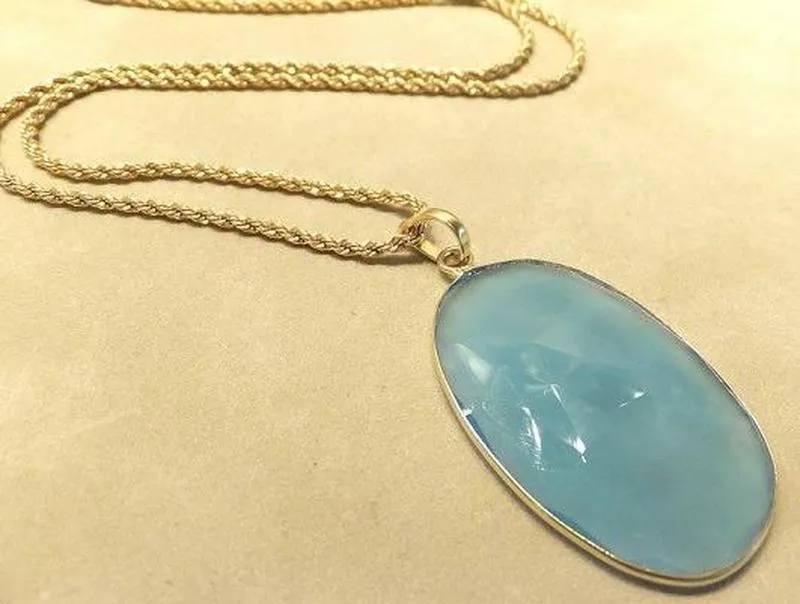 Blue Chalcedony Pendant Necklace in Gold