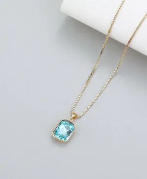 Blue Gem Pendant Necklace on Gold Chain