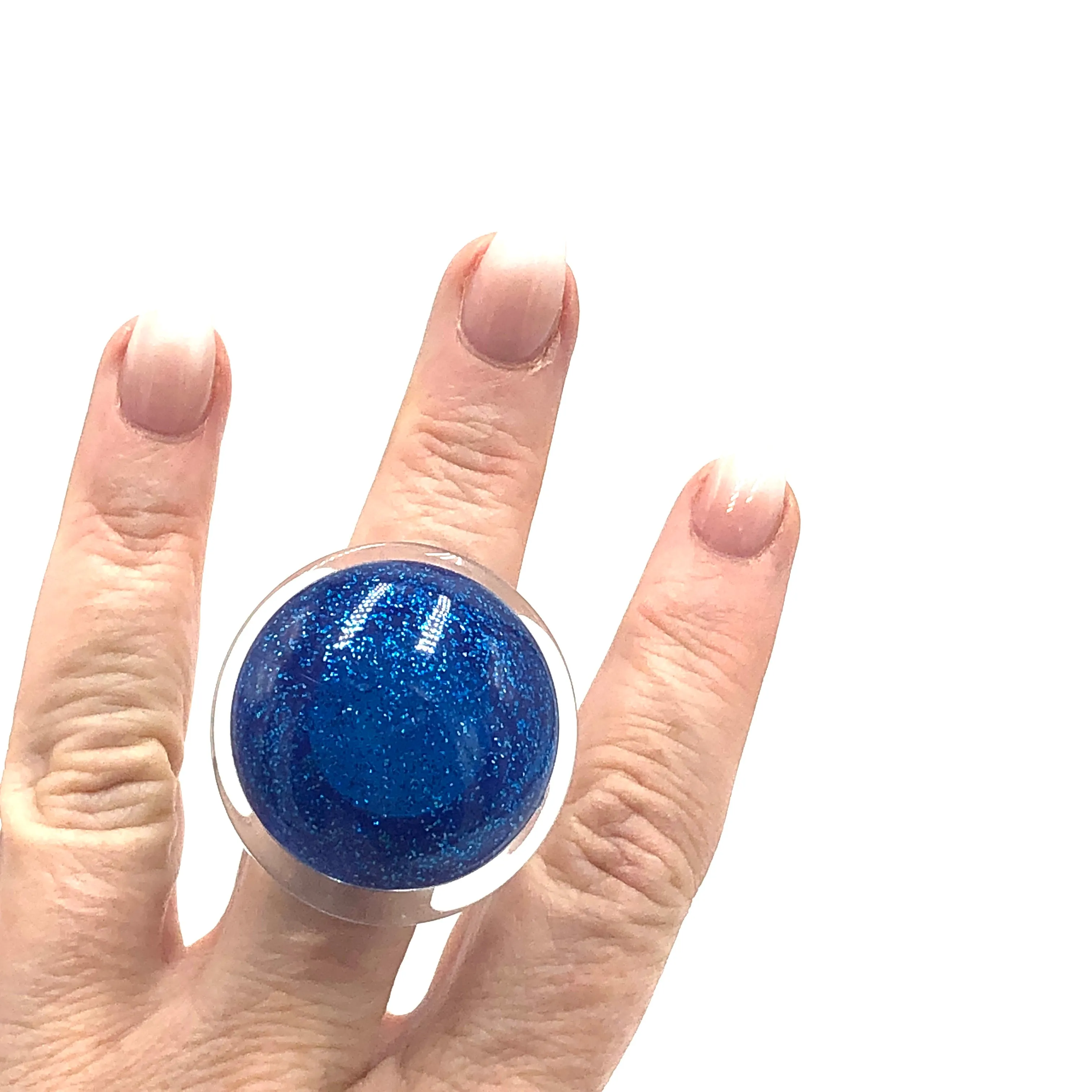 Blue Glitter Cocktail Ring