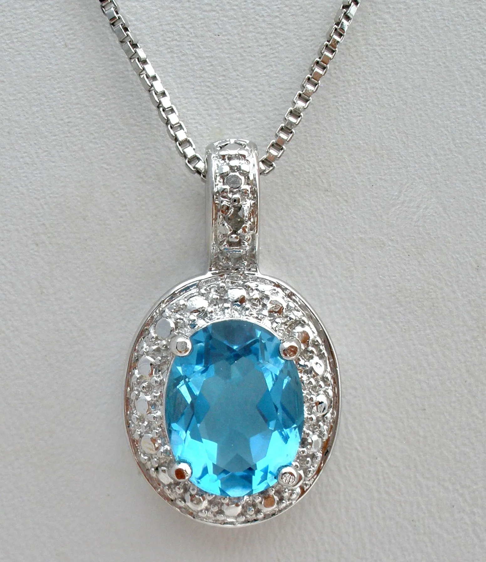 Blue Topaz & Diamond Necklace 925