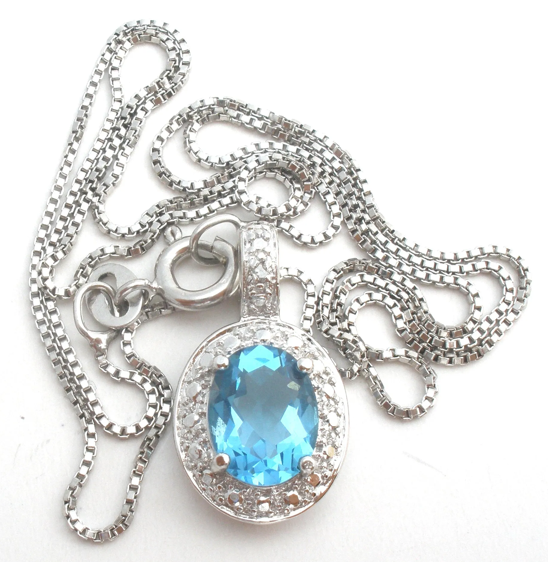 Blue Topaz & Diamond Necklace 925