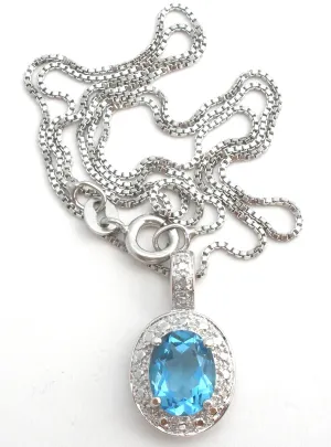 Blue Topaz & Diamond Necklace 925