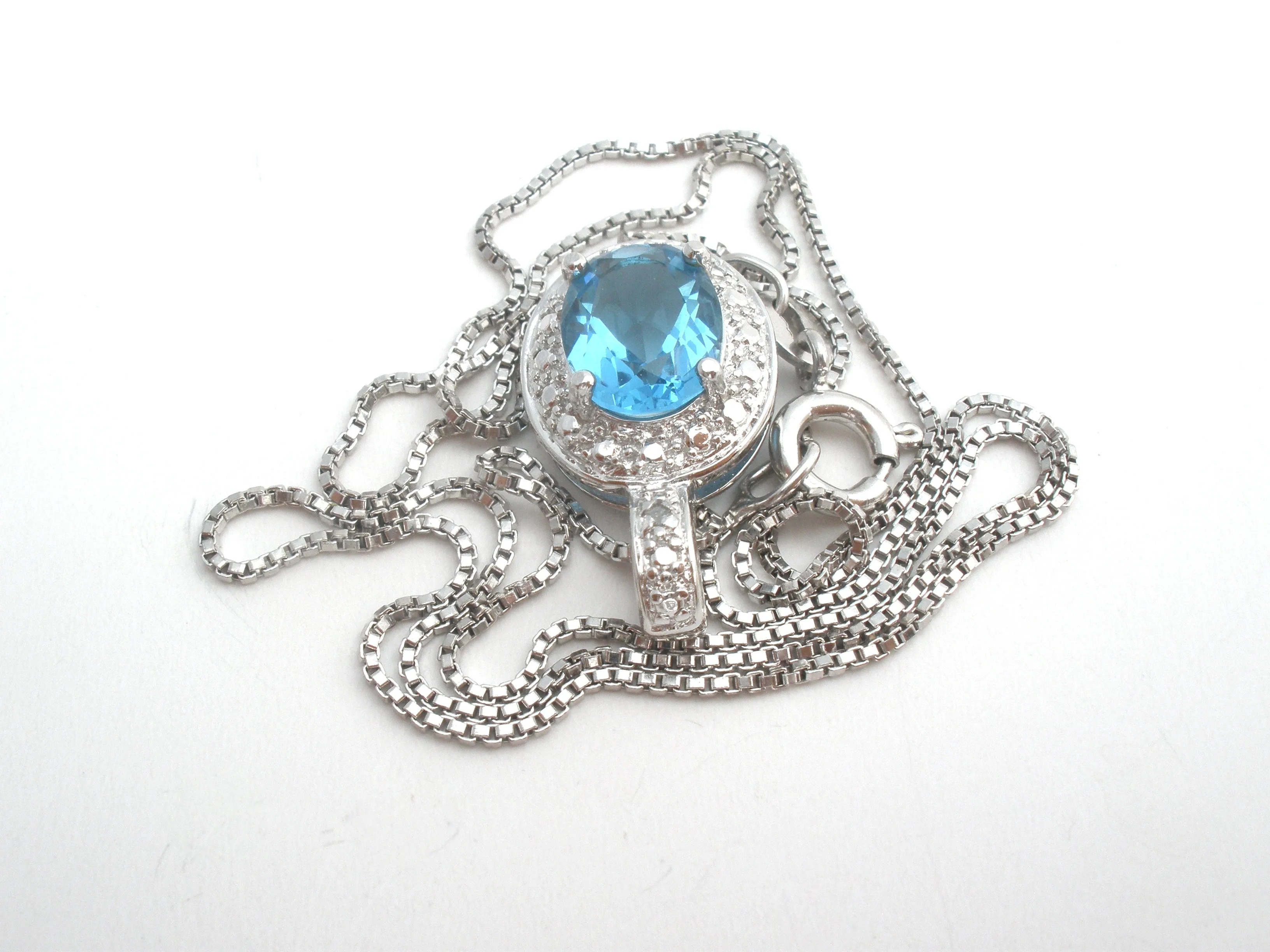 Blue Topaz & Diamond Necklace 925