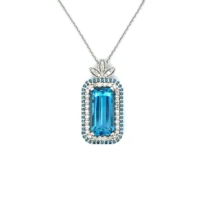 Blue Topaz, Blue Diamond, and Diamond Necklace