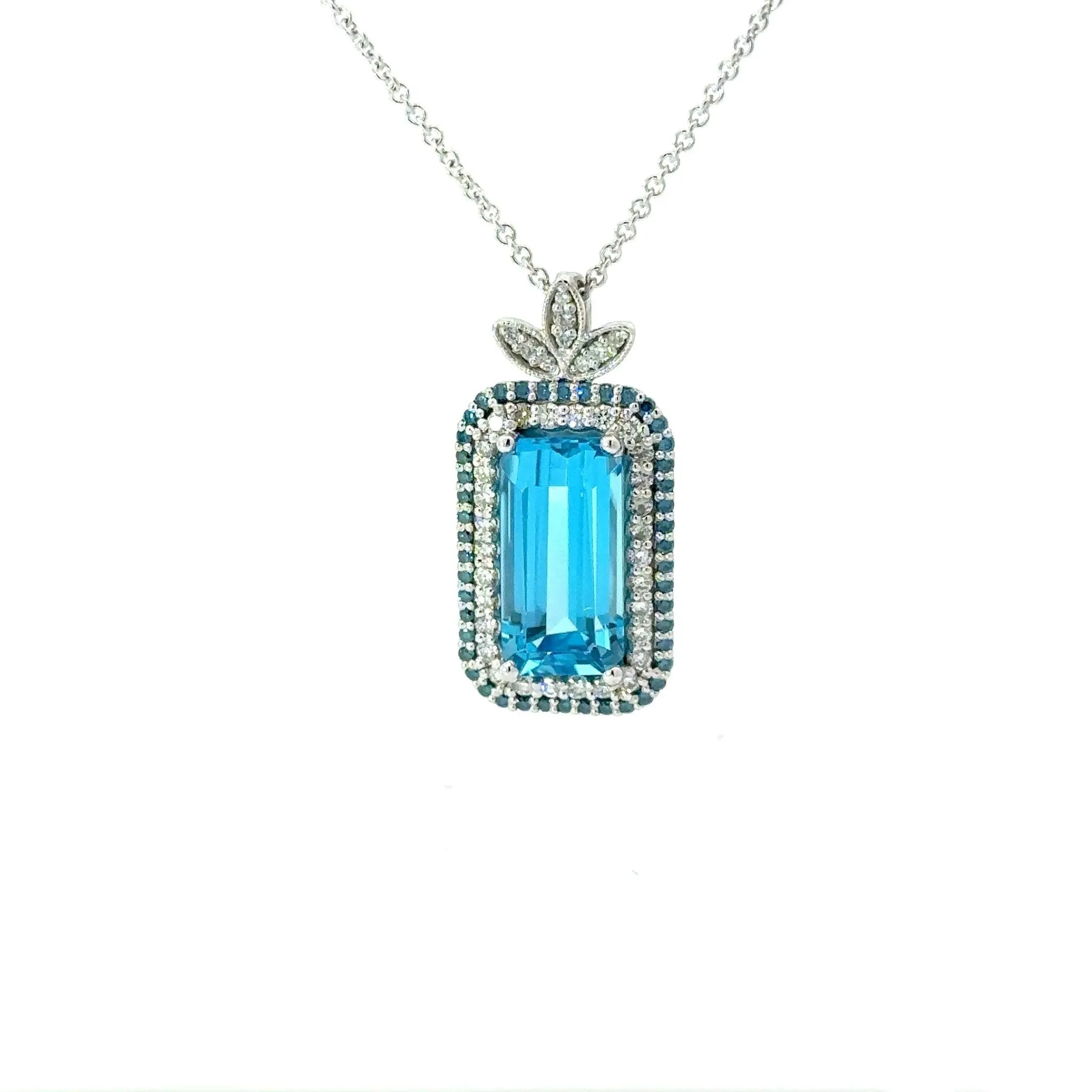 Blue Topaz, Blue Diamond, and Diamond Necklace