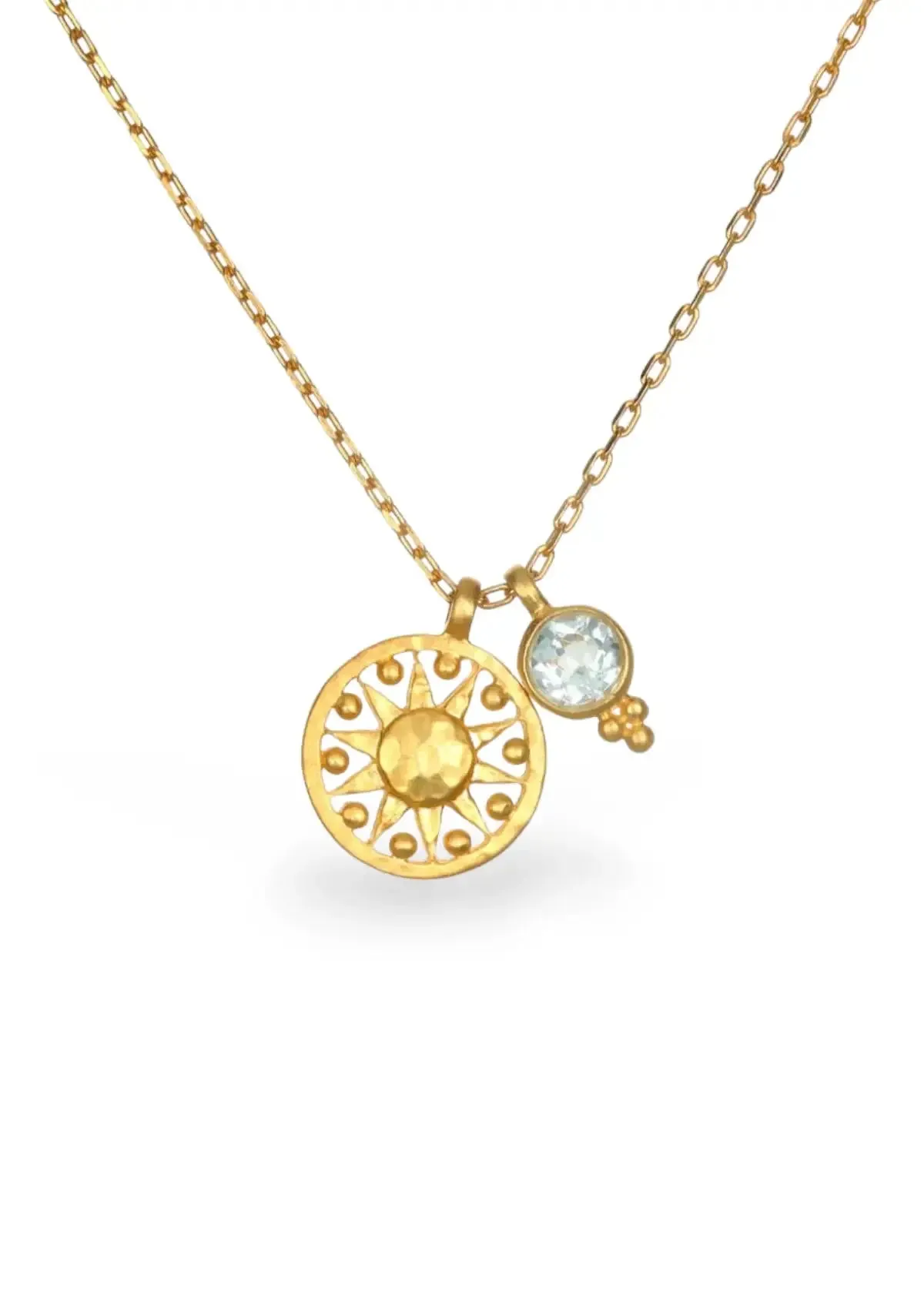 Blue Topaz Gold Sun Pendant Necklace