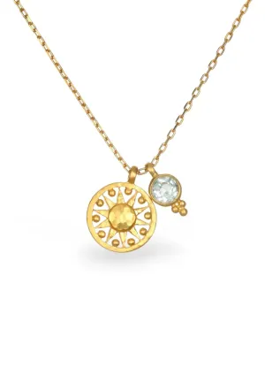 Blue Topaz Gold Sun Pendant Necklace