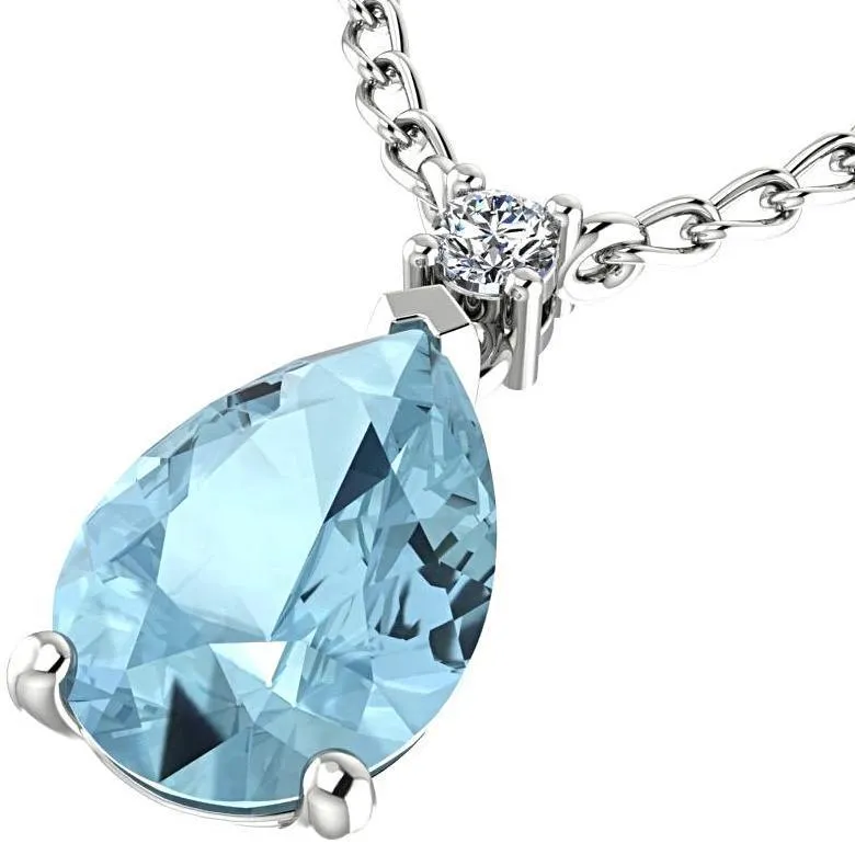 Blue Topaz Pear Shaped Pendant Diamond Necklace 14K White Gold