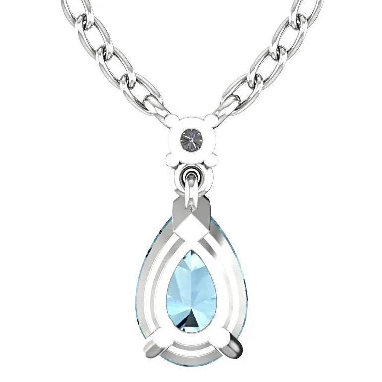 Blue Topaz Pear Shaped Pendant Diamond Necklace 14K White Gold