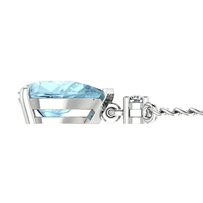 Blue Topaz Pear Shaped Pendant Diamond Necklace 14K White Gold