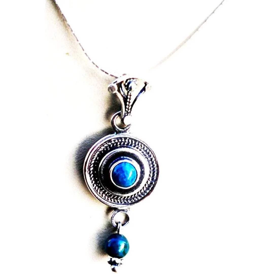 Bluenoemi Israeli Jewelry chain with pendant sterling silver necklace,  pendant set with Eilat stone, Blue Opal or other stones