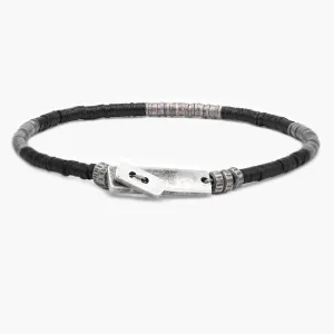 Bracelet With Recycled Vinyl And Sterling Silver Beads (Black)