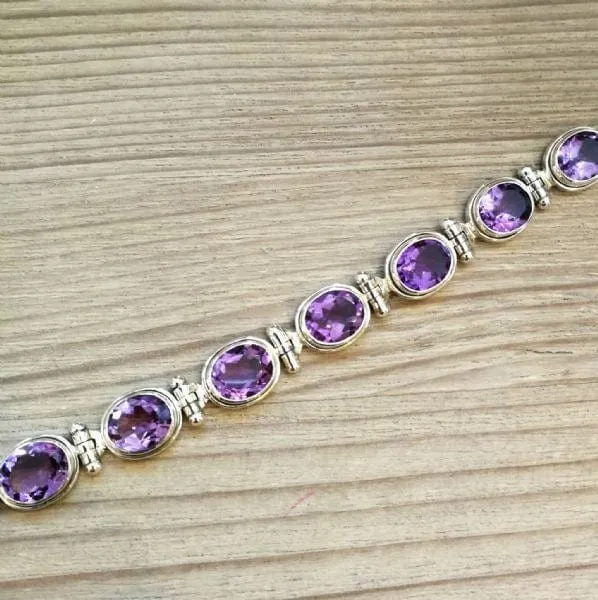 Brazilian Amethyst Cut Stone Sterling Silver Bracelet