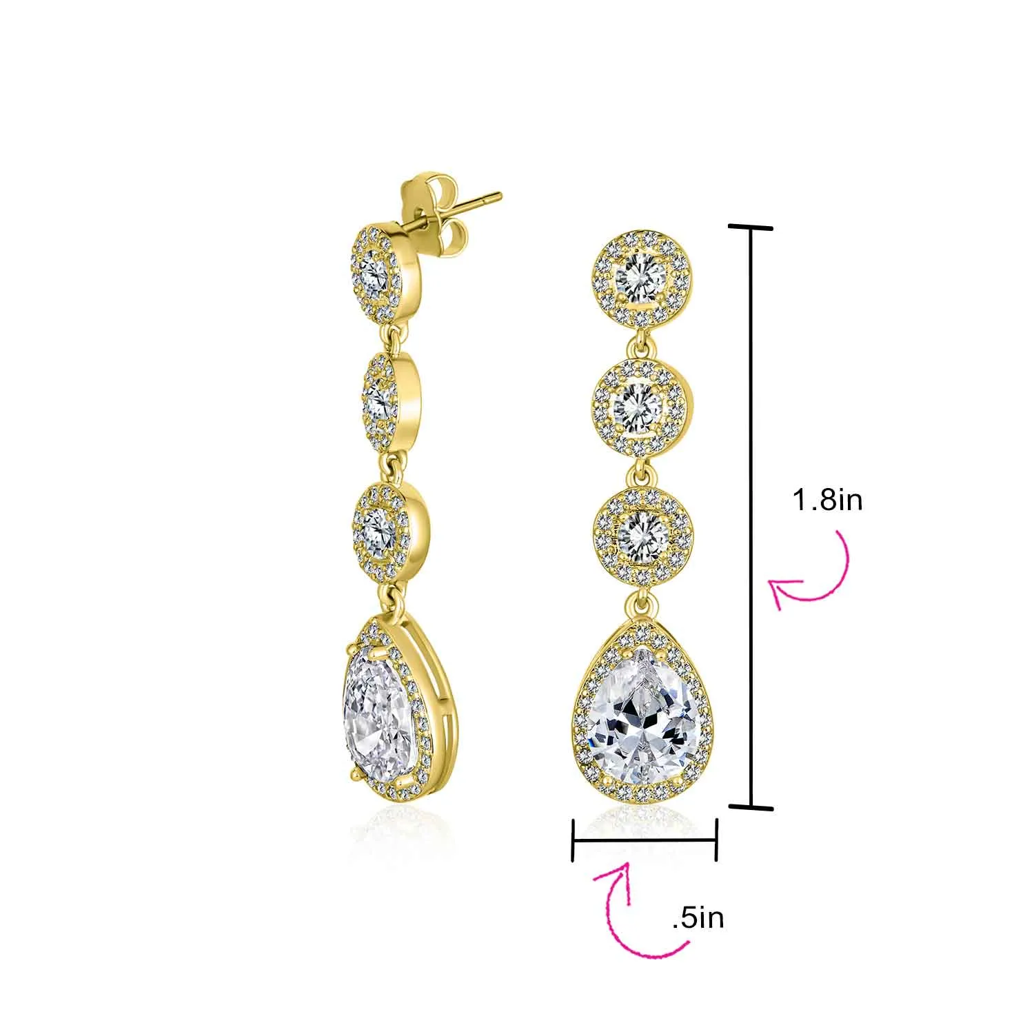 Bridal AAA CZ Teardrop Statement Chandelier Earrings Silver Gold Plate