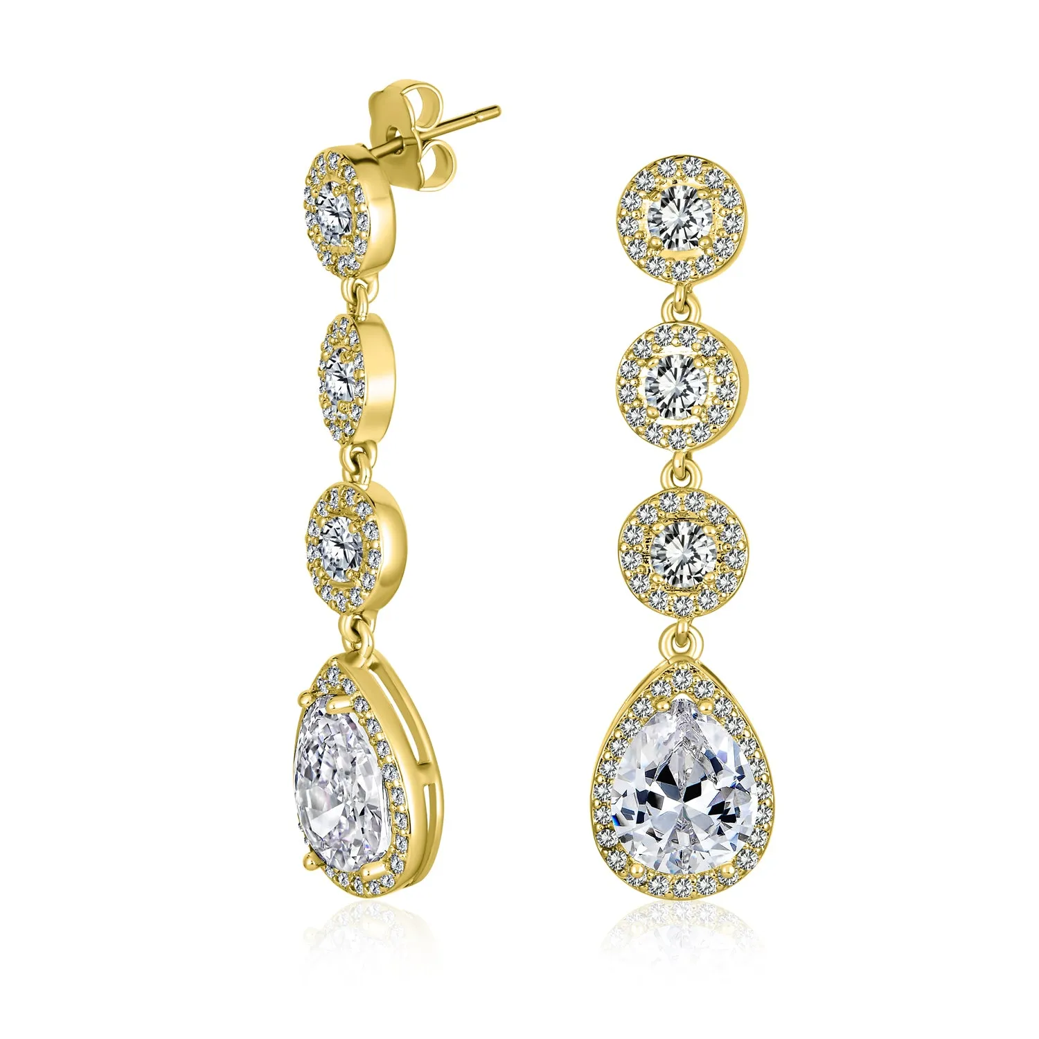 Bridal AAA CZ Teardrop Statement Chandelier Earrings Silver Gold Plate