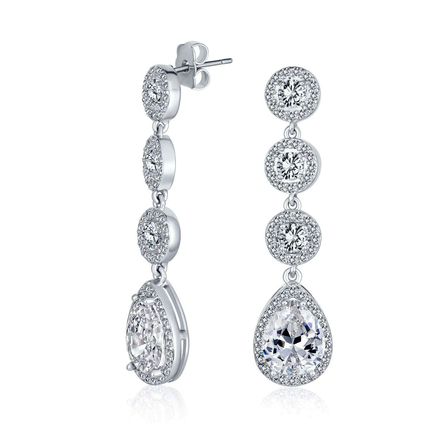 Bridal AAA CZ Teardrop Statement Chandelier Earrings Silver Gold Plate