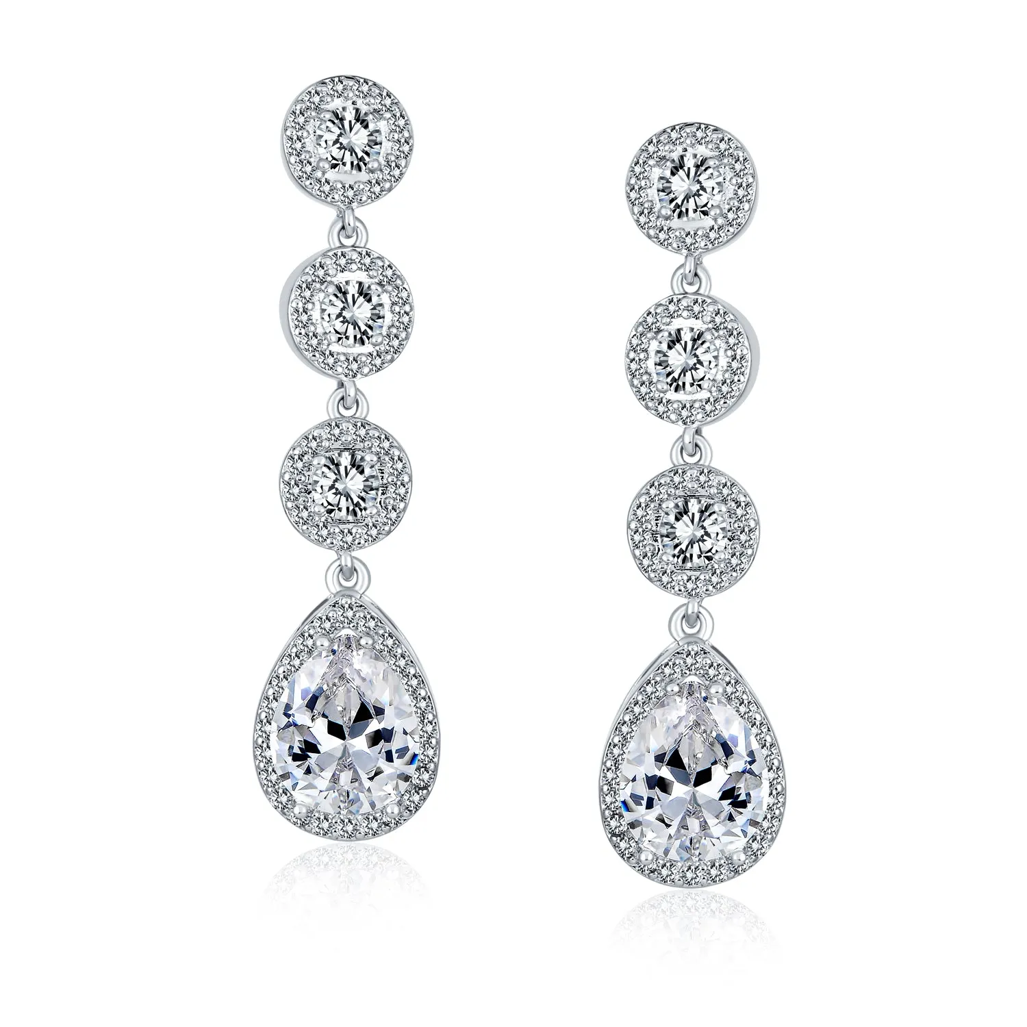 Bridal AAA CZ Teardrop Statement Chandelier Earrings Silver Gold Plate