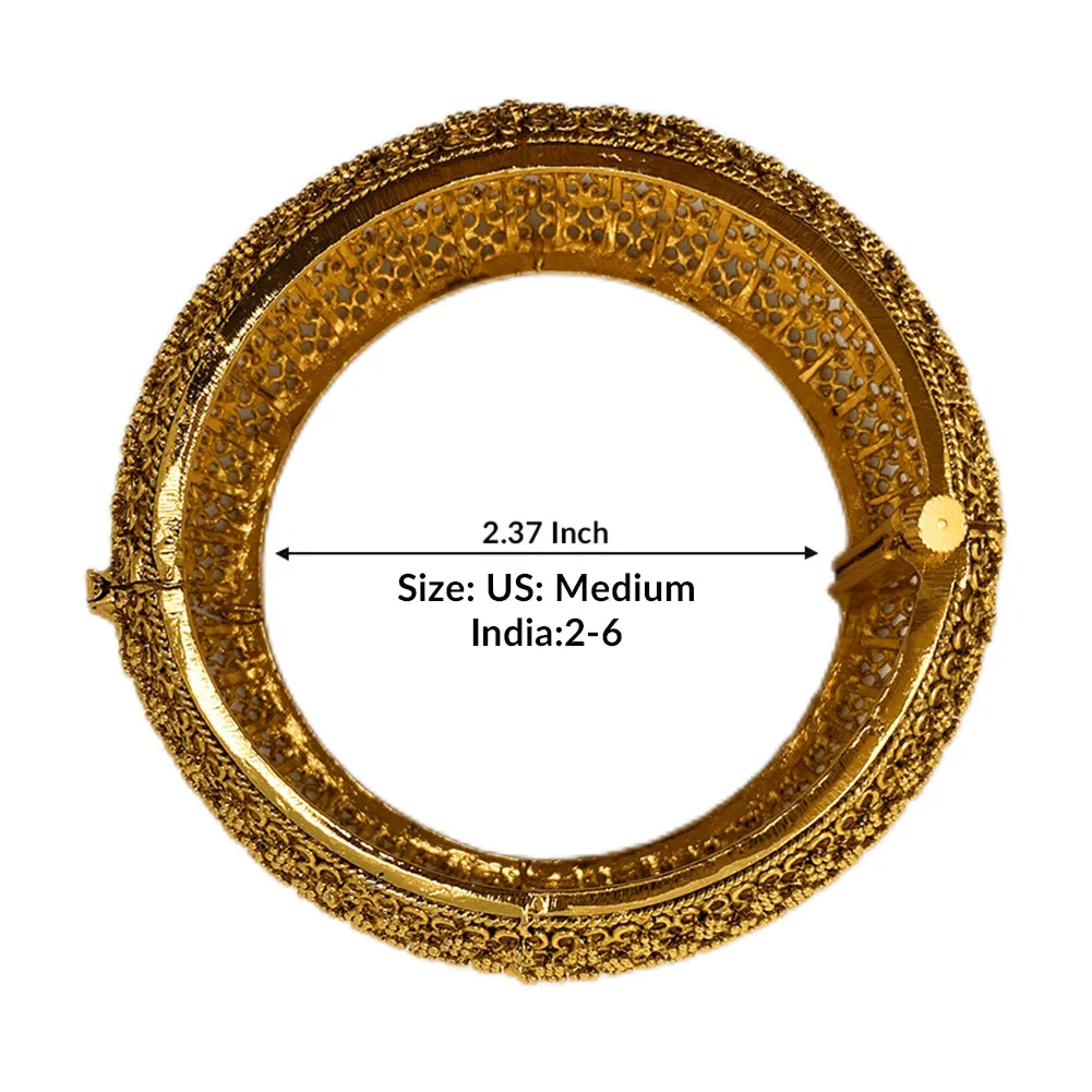 Bridal Party Wedding Pakistani Indian Gold Plated Kada Bangle Bracelet - Duel On Jewel