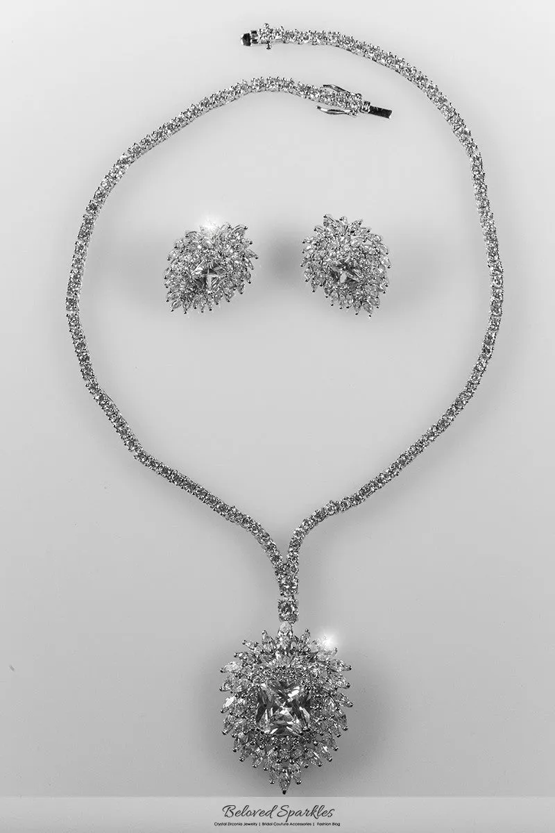 Brisa Vintage Royal Cluster Pendant Necklace Set | 80 Carat | Cubic Zirconia